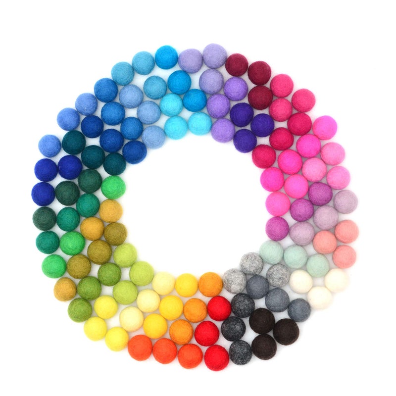 Glaciart One Felt Pom Poms, Wool Balls (120 Pieces) 2.5cm â€“ 1 Inch, Handmade Felted 40 Color (Red, Pink, Blue, Yellow, Gray, Black, White, Pastel and More) Bulk Small Puff for Felting and Garland - Image 1